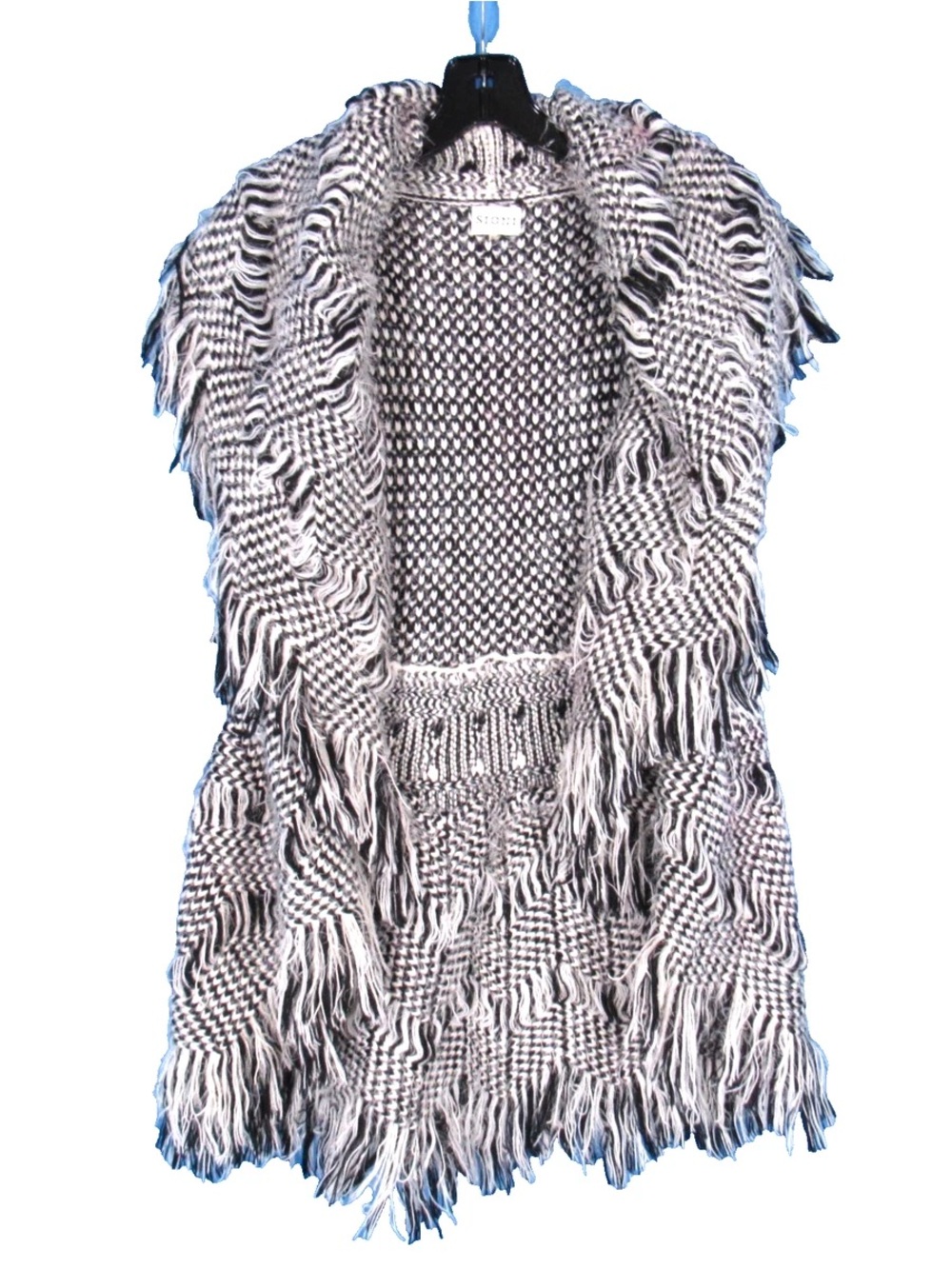 Sioni Gray Black Print Sleeveless open front poncho SZ L (12-14) Oversized